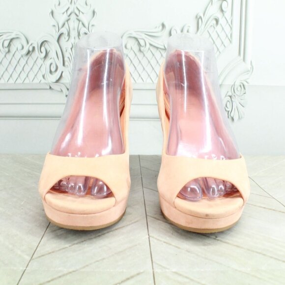 Cole Haan Women's Peach Suede Slip On Peep Toe Wedge Pump Shoes Size 8.5 B - Picture 4 of 10